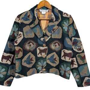 Vintage Eagle River Traders Needlepoint Jacket Crop Animal Motif - 4